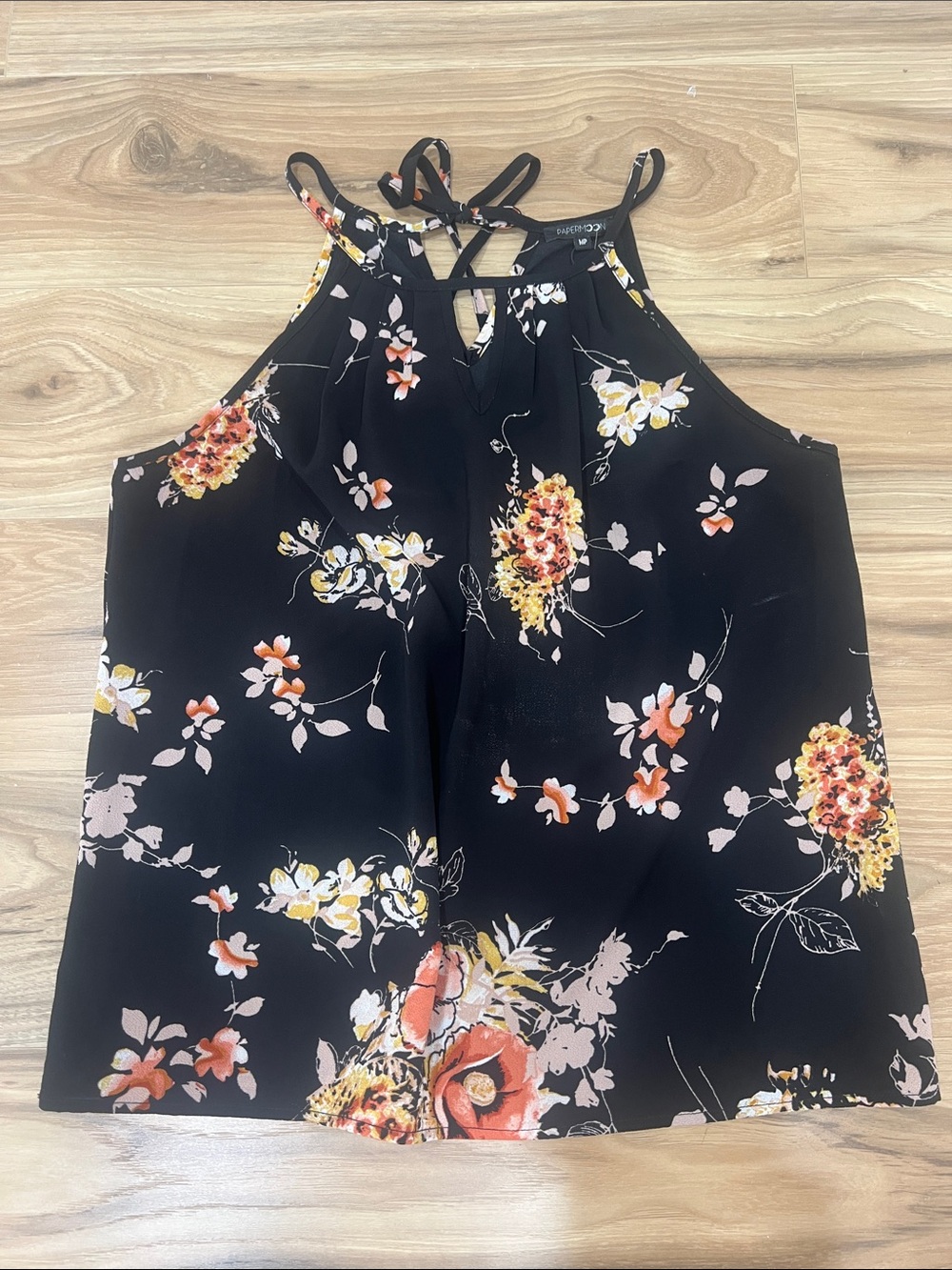 Papermoon Black Floral Keyhole Tank
